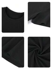 Limited Edition Women's Short-Sleeved Crew Neck T-Shirt With Graphic Print, Casual And Loose Fit, Versatile And For Everyday Wear In Black. Lightweight Cotton - 黑色 - 查看 8