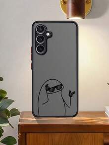 Expression 1pc Shock-Proof Matte Texture Minimalist Transparent Hard Case With Cute Cartoon Figure Pattern, Compatible With Apple 12 Pro Max/13 Pro Max, Galaxy A56, Compatible With Honor X7b, 1+ 11 - Black - View 3