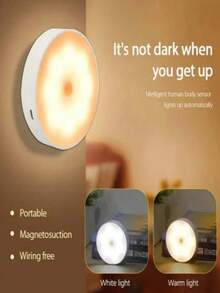 HYUNDAI Motion Sensor Night Light With Dimmer, 2 Lighting Modes, Magnetic Ceiling/Wall Mounted LED, Battery (USB Rechargeable) For Bedroom, Hallway, Cabinet - Warm White, Auto-Off - White-yellow Light - View 8