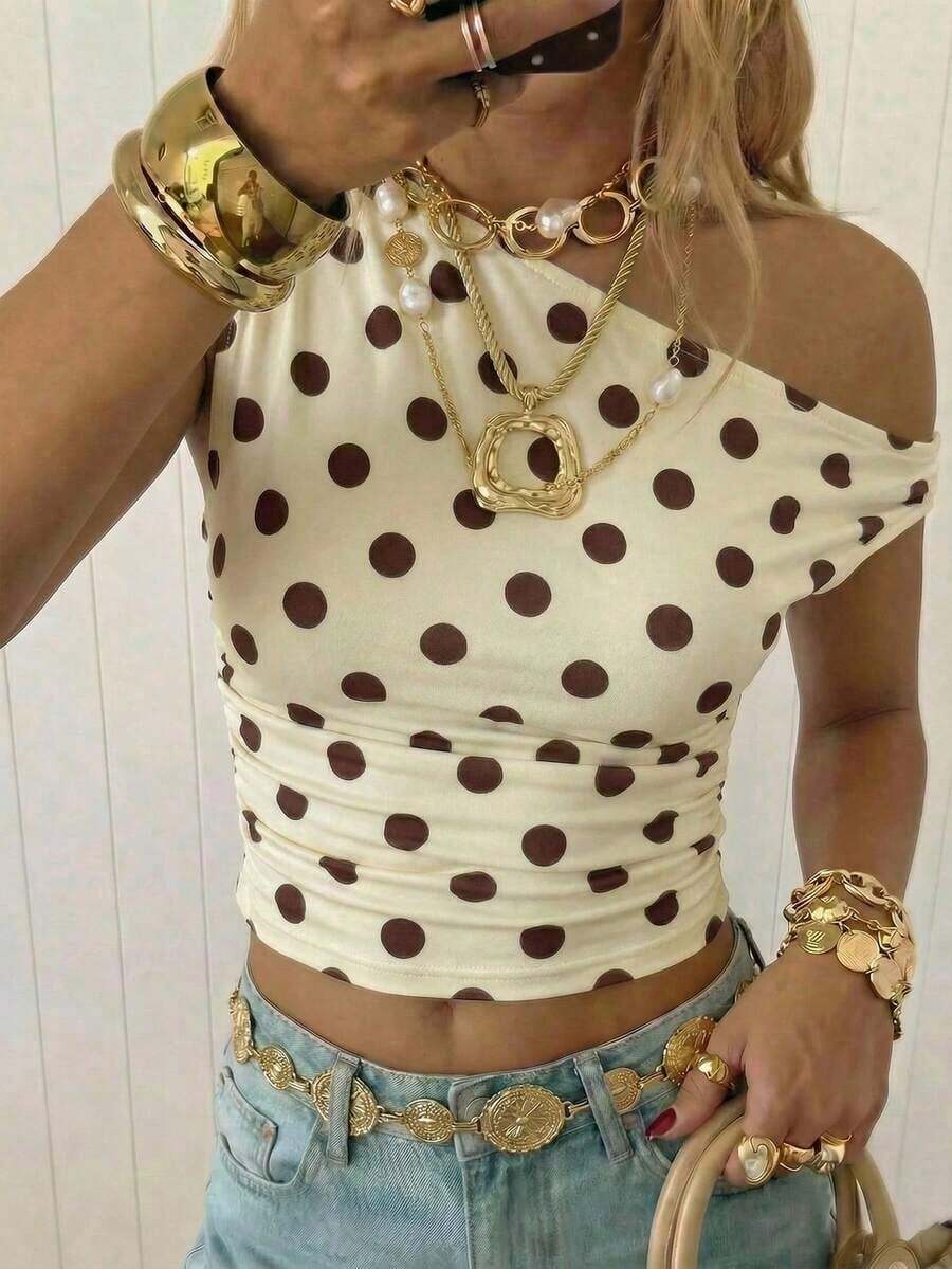 Top corto asimétrico fruncido para mujer - Multicolor 10 - Ver 1