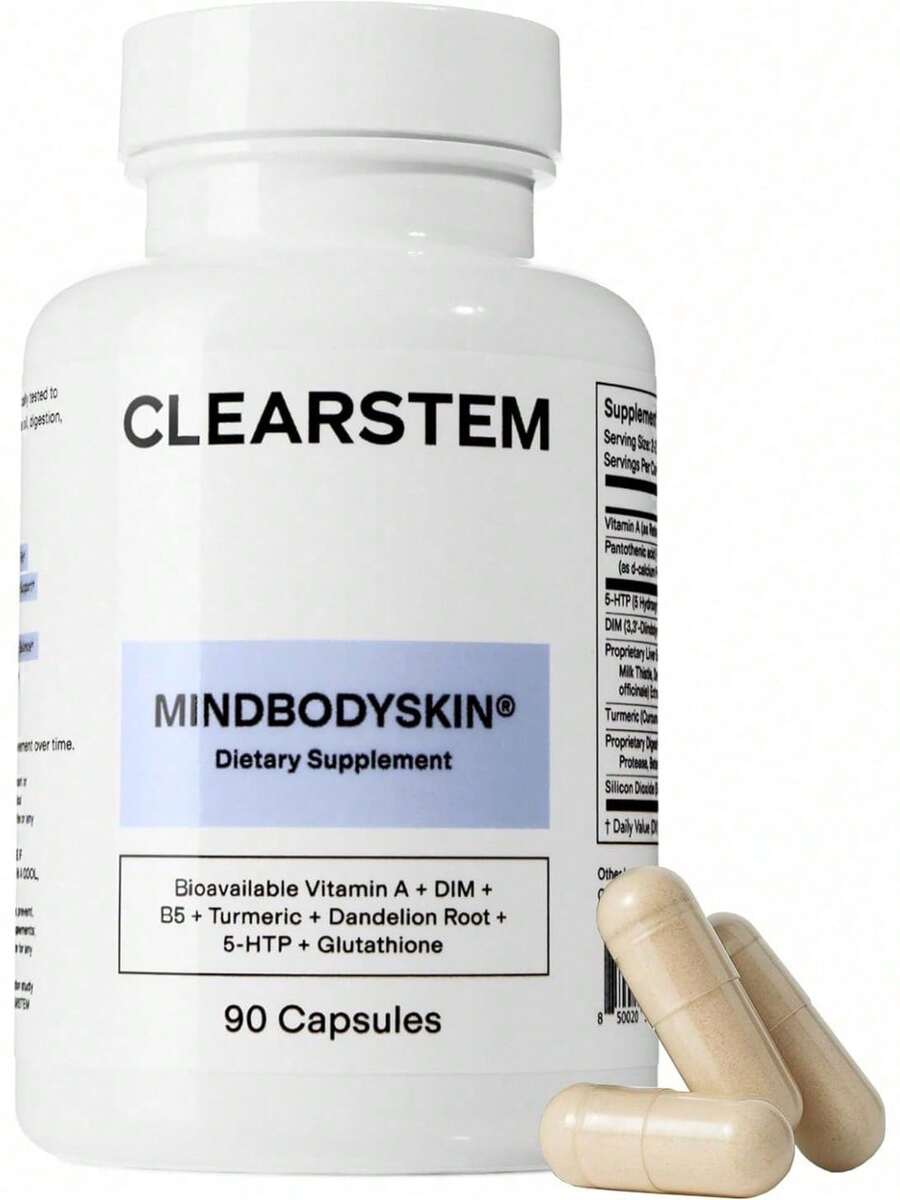 [Mother's Day Gift For Mom][2-Piece Set]CLEARSTEM - MINDBODYSKIN Hormonal Acne Supplement (5-HTP) - Natural DIM Supplement - Skin Care Vitamins - Hormone Balance, Antioxidants - Gluten Free, Cruelty Free - 30 Servings, 90 Capsules - 90 cái (Gói 1) - Xem 1