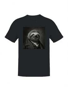 Vintage Men's T-Shirt With Sloth Portrait - Black - View 7