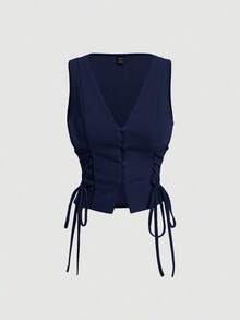 Parte superior de tirantes cruzados con botones de color rojo para mujer, ideal para el verano - Azul marino - Ver 1