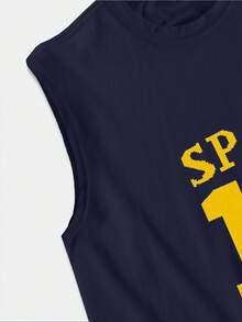Áo thun nam không tay phong cách thể thao YUNCHIC, in logo và số đội tuyển Tây Ban Nha, phong cách đường phố, thường ngày, trẻ trung, tối giản, học đường, cổ điển, đa năng, có chất liệu, thời trang, cá tính, thể thao. - Màu xanh hải quân - Xem 5