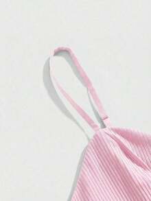 Kawaii Blusa con cuello asimétrico y ribete de volantes de moda Y2K para mujer - Rosa Pálido - Ver 3