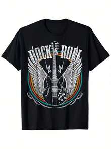 Retro 80S Rock Guitar Wings Tee, Perfect For Summer. Casual And Comfy, This Stylish Round-Neck Short-Sleeve Shirt Goes With Everything - 彩色 - 查看 2