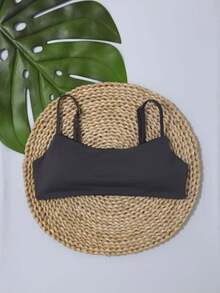 Simple Bikini Top With Thin Straps, Removable Padding, And Separate Adjuster, Polyamide - Grey - View 5