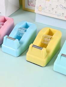 1pc Macaron Color Tape Cutter, Small Tape Dispenser Suitable For Students, Applicable For Office Supplies, Desktop Decor, School Supplies, Planning Supplies, Stationery, School Essentials - Multicolor - View 3