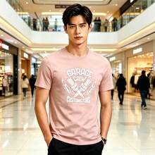 Camiseta con estampado GARAGE CREW de estilo urbano europeo y americano, de corte holgado para hombre, de algodón puro, cuello redondo y manga corta, versátil para estudiantes. - Blanco - Ver 4