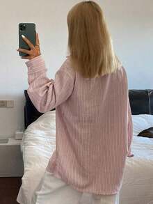 Camisa holgada de mujer con rayas y cuello de solapa - Rosa - Ver 4