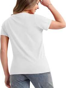 Women's Casual Spring Summer Short Sleeve T-Shirt With Cat Fishing Print, Loose Round Neck - 白色的 - 查看 3