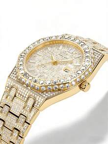 GUANQIN 1 chiếc đồng hồ nam cao cấp thiết kế phát sáng, mặt số đính đá Moissanite lấp lánh, thích hợp cho Lễ Phục Sinh, Halloween, Giáng Sinh, Ngày của Cha, Sinh nhật, Mùa tựu trường, Sinh viên, Lễ hội, Ngày Valentine, Hẹn hò, Kinh doanh, Hàng ngày, Quà tặng, Lễ hội âm nhạc, Mùa cưới - Vàng - Xem 4
