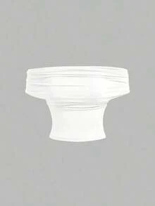 4 piezas Tops de mujer 95% algodón de ajuste ceñido de 3 formas en unicolor - Cuello de capucha, hombros descubiertos y sin tirantes, tops casuales estéticos para verano y primavera para festivales, vacaciones en la playa, fiestas de té, bailes - Blanco - Ver 6