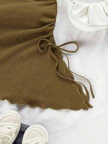 Camiseta de tirante único de punto jacquard texturizado de color beige para mujer, adecuada para fiesta, cita, Día de San Valentín, Pascua, carnaval, té de la tarde, playa, crucero, vacaciones en la ciudad - Marrón 3 - Ver 5