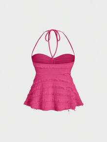 Top de tirantes con cuello halter y pliegues en Y2K - Rosa Fucsia - Ver 2