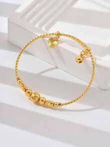 1pc Fashionable Versatile Minimalist Golden Adjustable Bangle Bracelet For Women - Yellow Gold - View 9