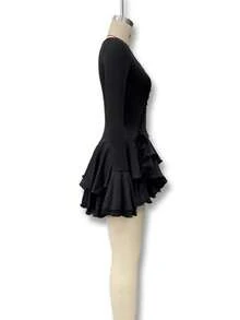Women's International Autumn Long Sleeve Bell Sleeve Dress With Simple Buttons, Fitted With Ruffles, Elegant - 黑色 - 查看 7