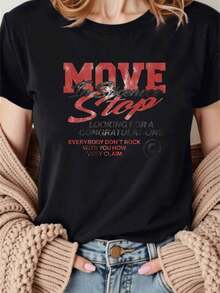 Altamente recomendado: Camiseta de mujer con impresión de cita motivacional en rojo llamativo que inspira confianza y perseverancia, con el mensaje "Actúa con sinceridad y detente". Fomenta a las mujeres a actuar con propósito y fuerza. Camiseta de mujer 100% algodón, estilo casual, fácil de combinar. - Negro - Ver 8