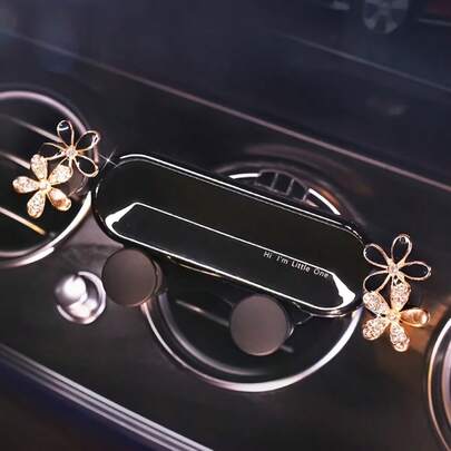 1 pieza Soporte de teléfono para coche con flor de cristal de Rhinestone de diseño de doble flor con cristales brillantes, elegante soporte universal para teléfono de coche para mujeres, disponible en blanco y negro
