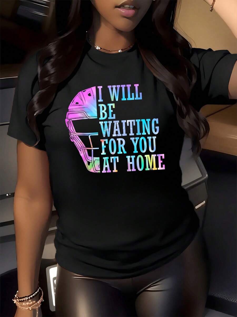 Bright Helmet With A Motivational Phrase Expressing Confidence, Love, And Hope, With Vibrant Colors Reflecting Positive Energy; A Modern And Attractive Casual Women's T-Shirt - 黑色 - 查看 1