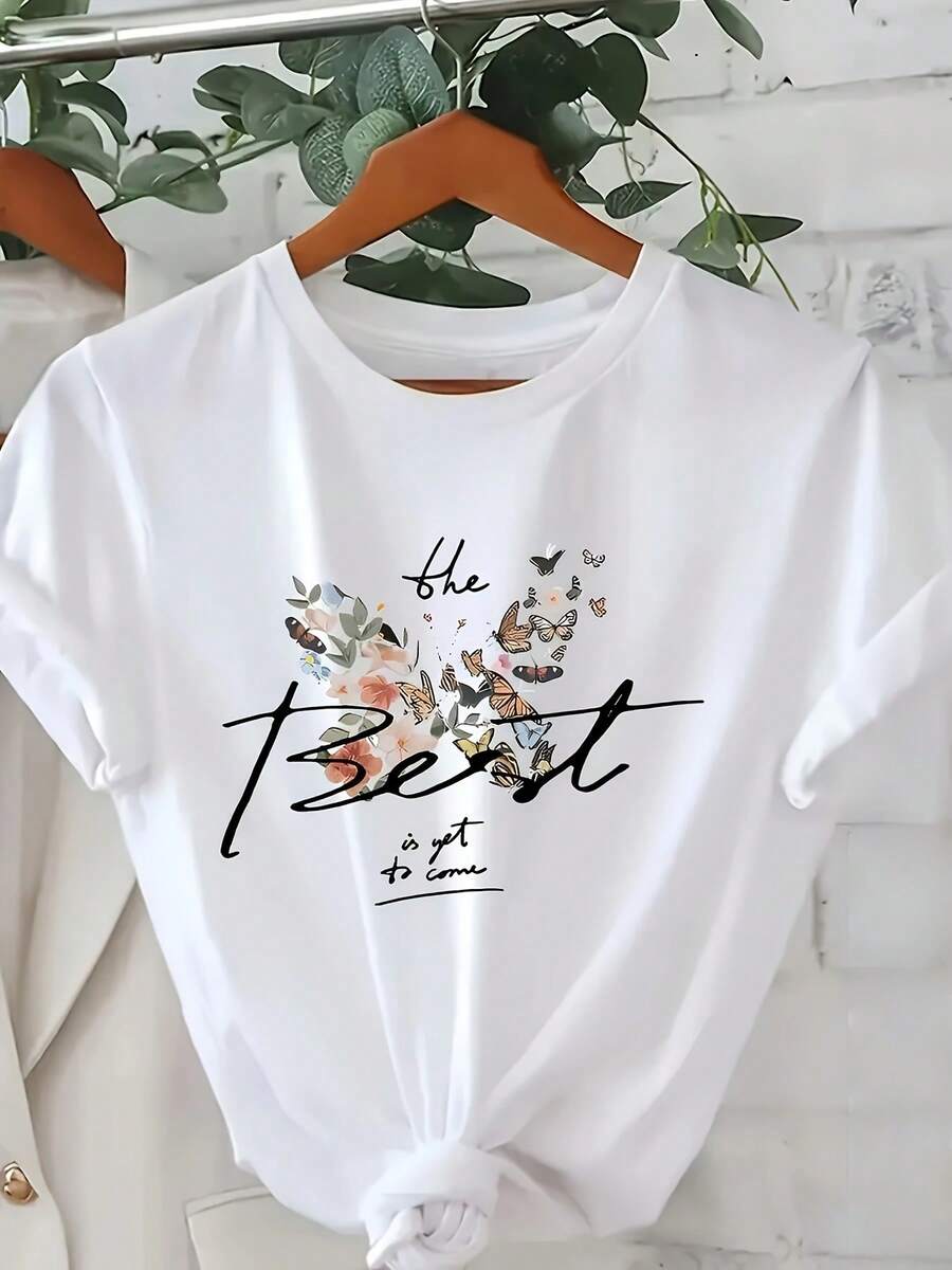 Camiseta Casual de Manga Corta para Primavera y Verano, Para Dama - Negro - Ver 1