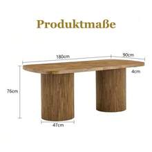 Modern Oval Dining Table With Fluted Central Leg, High Quality MDF Top With Wood Look, In Wabi-Sabi And Mid-Century Style For The Kitchen. - 自然色 - 查看 4