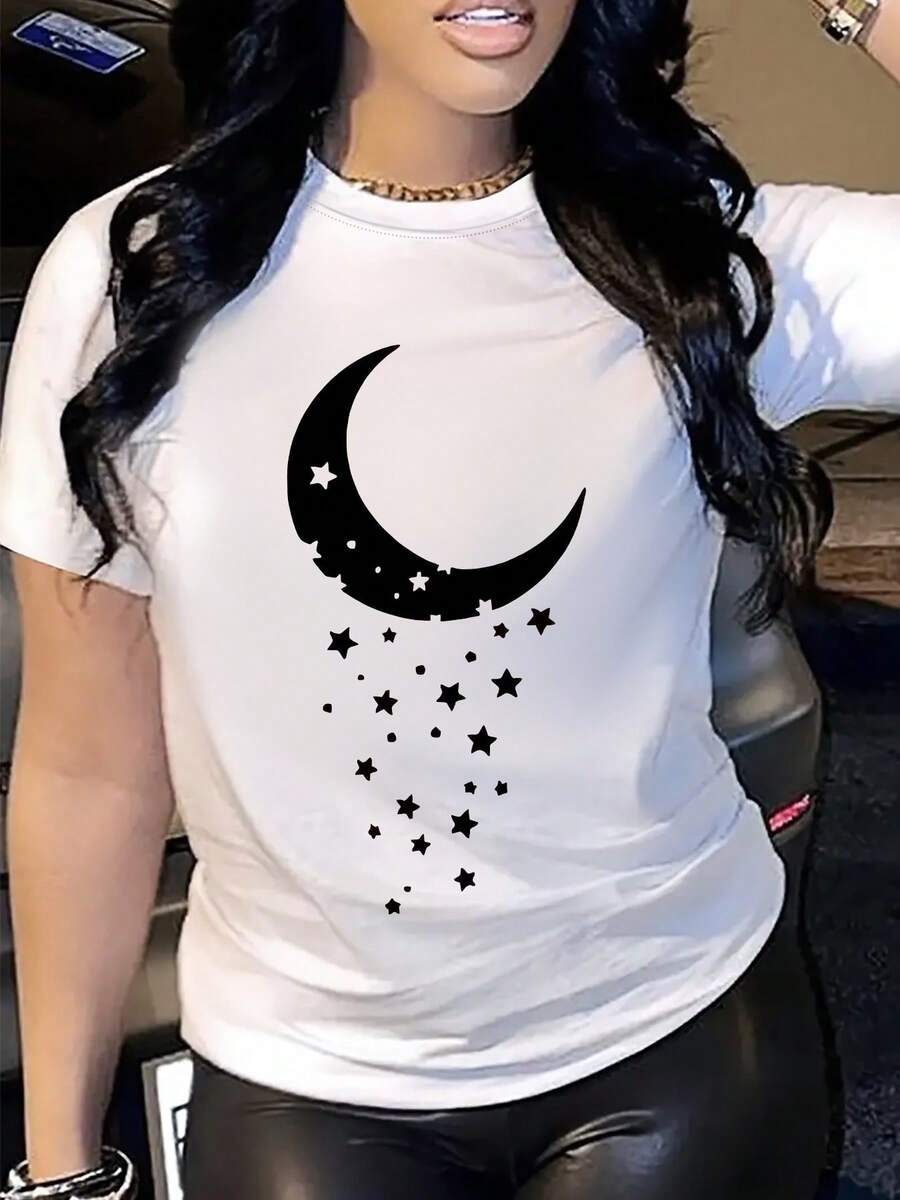 Women's Casual Cotton T-Shirt With A Round Neck And Front Print, Short Sleeves, Comfortable And Breathable Fabric, Casual Sporty Style, Suitable For Spring And Summer. Simple T-Shirt For Everyday Wear. - 白色 - 查看 1