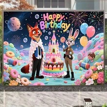 Judy Hopps And Nick Wilde Themed Birthday Backdrop, Suitable For Children's Birthday Party, Baby Shower Party And Theme Party Decoration - Multicolor - View 12