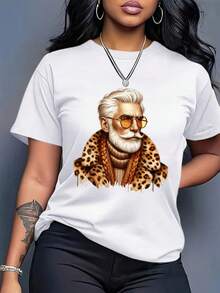 Plus Size Women's Loose Fit T-Shirt - Casual Printed White Blouse, Breathable Summer Shirt For Everyday Wear At Home Or Out, Machine Washable Women's Clothing. - 黑色 - 查看 5