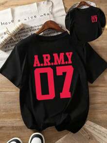 Limited Edition: Women's Casual T-Shirt In Black, Medium Stretch Fabric, Round Neck, Short Sleeve, Dropped Shoulders, With Intense Red Print 07, Lightweight Cotton - 黑色 - 查看 7