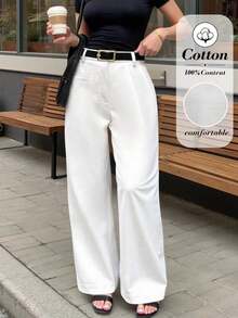 Pantalones de traje de unicolor casual para mujer - Blanco 2 - Ver 9