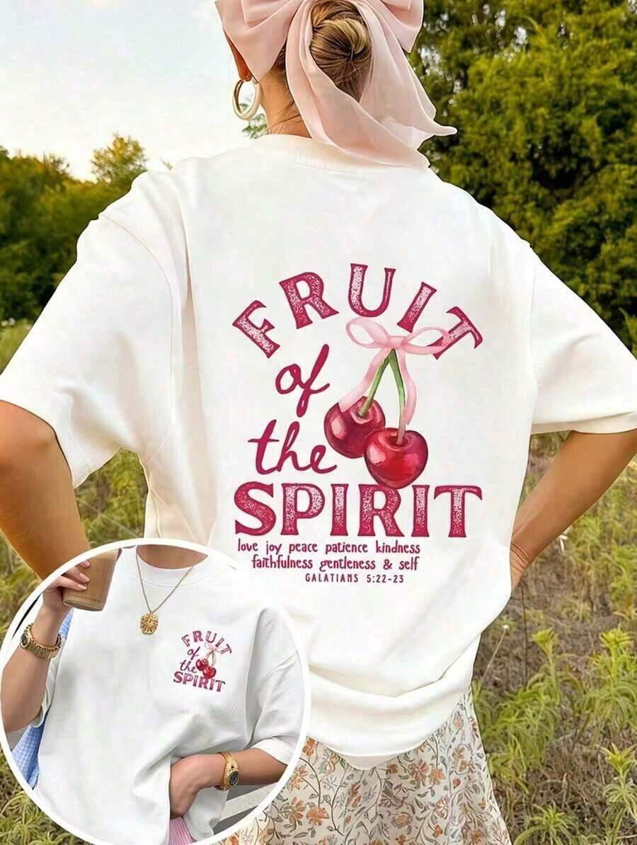 100% Algodón Puro, Nueva Colección Verano 2026, Top de Mujer, Ropa Elegante Millennium, Novedad Primavera/Verano 2026, Camiseta de Mujer con Cuello Redondo, Estampado de Cerezas y Letras, Manga Corta, Fresca y a la Moda, Camiseta Casual de Verano, Top con Estampado a Doble Cara, Atuendo de Primavera de Primera Calidad para Mujer, Camisa de Playa de Verano para Mujer, a la Moda. - Blanco 2 - Ver 1