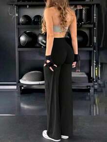 de pantalones anchos de yoga de unicolor y holgados para mujeres, cómodos y versátiles, adecuados para correr, fitness y deportes de yoga - Negro 2 - Ver 9