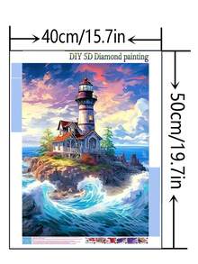 1pc DIY Diamond Painting - Landscape Lighthouse, Home Decor, Full Drill, 30*40cm/40x50cm - Sets - View 4