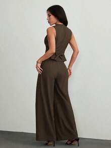 Trajes de mujer, elegantes para ir al trabajo en otoño/invierno - Marrón - Ver 2