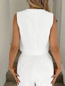 Chaleco negro, chaqueta fina, blusa de oficina para mujer - Blanco - Ver 2