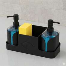 3-In-1 Kitchen Sink Caddy With 2 Soap Dispensers, Black Plastic Countertop Organizer For Sponge, Brush, Razor, Bathroom/Kitchen Storage Holder, Multifunctional Home Organizer, For Housewives, Home Cooks, Daily Use - Soap Dispenser - View 5