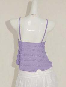 Blusa de tirantes de mujer con volantes de tela texturizada de unicolor para el verano y vacaciones - Púrpura malva - Ver 2