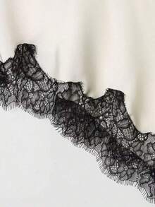 Seelio Nuevo Top de estilo lencería sexy con decoración de encaje, estilo europeo y americano, para mujer, color negro, para verano - Borde negro sobre fondo blanco - Ver 8