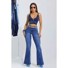 PIT BULL JEANS Elegant Pit Bull Flare Pants New Release Ref 90880 Elegant Jeans With Belt Women's Flare Pants All - 中藍色 - 查看 3
