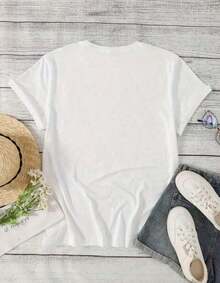 Blusa casual para mujer de moda con cuello redondo, manga corta y estampado de Panditas colgando de un lazo - Multicolor - Ver 2