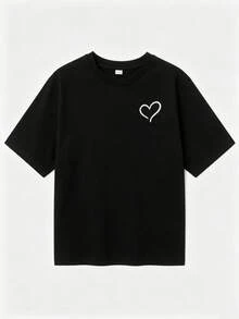 Single Garment Set, Not A 3-Piece Set. 1 Piece/Set Of Short-Sleeved T-Shirts Suitable For Streetwear. Oversized Crew Neck Top For Daily Outings, Camping, Concerts, Hip-Hop, Rock, And Rap Events For Women. It Consists Of A Short-Sleeved Crew Neck T-Shirt With A Simple And Casual Design Of Hearts, Bows, And Strawberries. The Women's Short-Sleeved Crew Neck T-Shirt Is Made Of 100% Cotton And Contains 220 Grams Of Cotton, Providing A Soft And Comfortable Feel, Suitable For Spring, Summer, Autumn, And Winter. Widely Used For Fitness Exercises, Daily Wear, Vacations, School, Office, Meetings, And Other Suitable Occasions. T-Shirts For Women And Men, Summer T-Shirts. Black, White, Beige - 黑色 - 查看 2