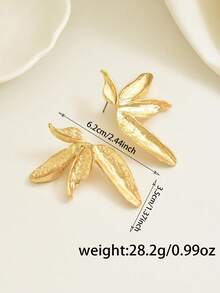 1 Pair Fashionable Petal-Shaped Earrings, Suitable For Daily Wear - Gold - View 5