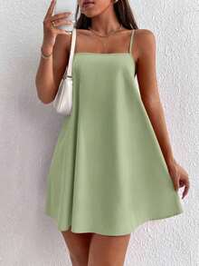 Vestido informal suelto de un solo color para mujer - verde menta - Ver 6