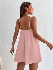 Vestido minifalda camiseta de unicolor minimalista y casual sin espalda - Rosa vieja - Ver 2