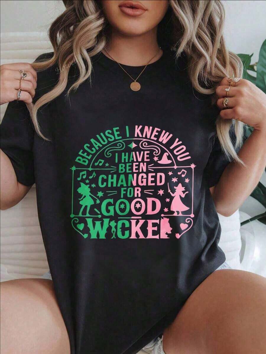 Porque te conocí, me cambié para siempre. Camiseta casual con estampado a la moda para mujer, adecuada para todas las estaciones.
-Blanco - Negro - Ver 1
