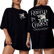 Edición Limitada Camiseta Arraigada en Cristo Camisetas Cristianas para Mujer Camiseta Oversized de Jesús con Gráficos de Versículos Bíblicos - Top Cómodo Oversized de Algodón Ligero - Negro - Ver 12