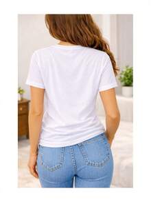 Playera Mujer Casual Manga Corta Estampado Aloha Estilo Playero Palmeras Flores Tropicales - Blanco - Ver 3