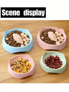 1pc Cat Ear Shaped Pet Bowl, Plastic Material Cat/Dog Food & Water Bowl, Assorted Sizes - 250ml - View 3