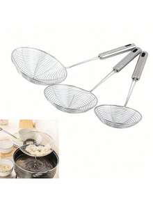 Powcan 1 pieza Colador de acero inoxidable duradero para freír, utensilio de cocina para freír, se puede usar como colador, accesorio de cocina, herramienta de cocina esencial como regalo para el chef del hogar, ayudante de almacenamiento de cocina que ahorra espacio - Plateado - Ver 2